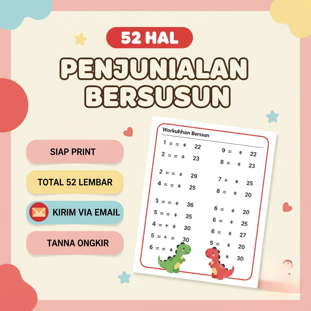 Worksheet 52 Halaman Latihan Penjumlahan Bersusun Siap Cetak - Printable Worksheet Matematika