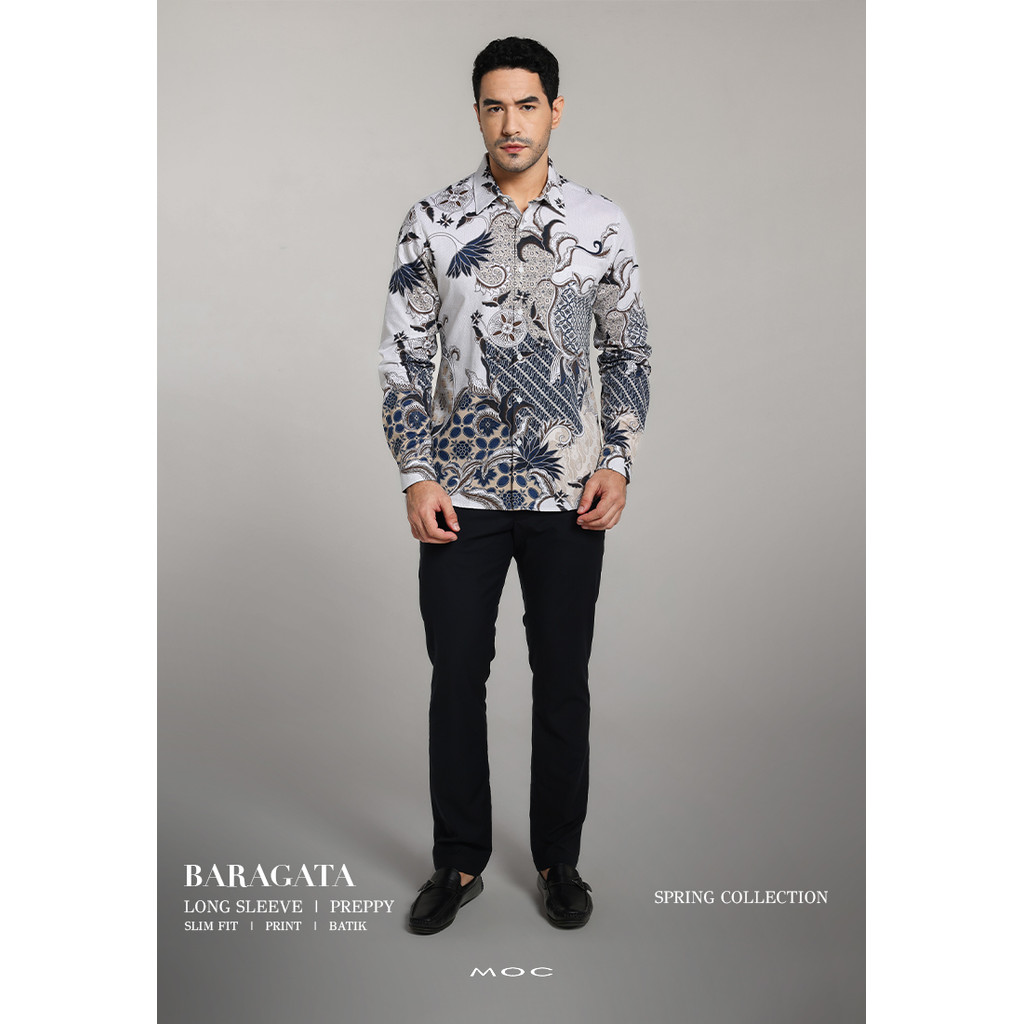 MOC - Kemeja Batik Pria Lengan Panjang Baragata - White