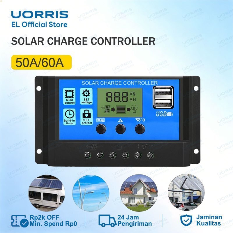 UORRIS Solar Charge Controller LCD LED Display Solar Cell PWM 12V 30A 50A 60A USB Panel Surya Charge