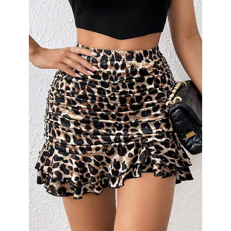 ChubChic COD Rok Mini Leopard Wanita High Waist A Line Ruffle Skirt Rok Pendek Motif Macan Rok Span 
