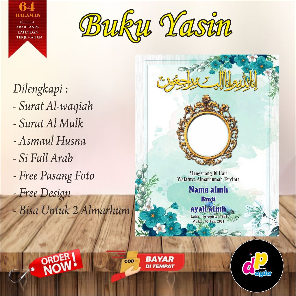cetak buku  yasin dan tahlil 64 halaman mengenang 40 , 100 hari orang meninggal custom dengan foto l