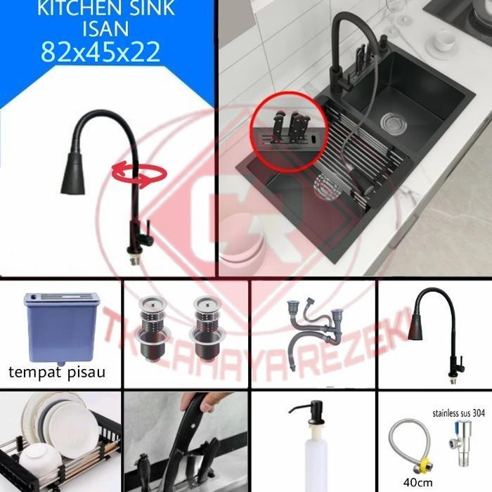 kitchen sink Black 8245 paket lengkap stainles sus 304 / Kitchen sink 8245 hitam / Kitchen sink set 