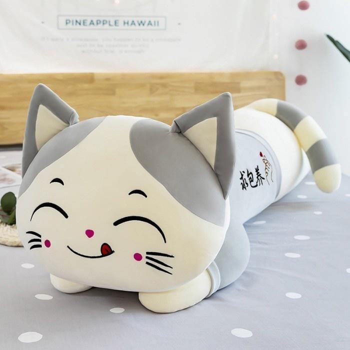 Boneka Guling Kucing Lying 90cm Bahan Yelvo boneka  guling - Lying Cat Abu