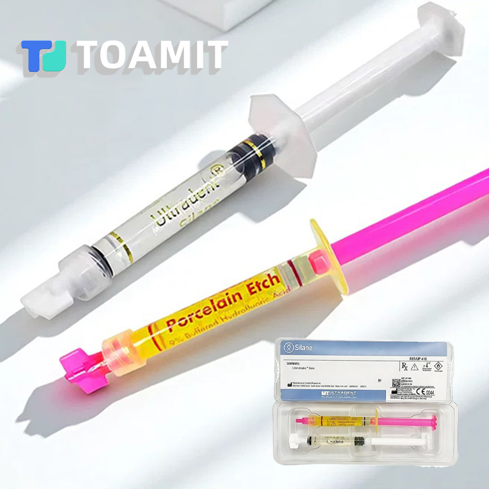 Dental Porcelain Eting & Zirconia Coupling Agent Kit, Hydrofluoric Acid Gel with Silane for Veneer &