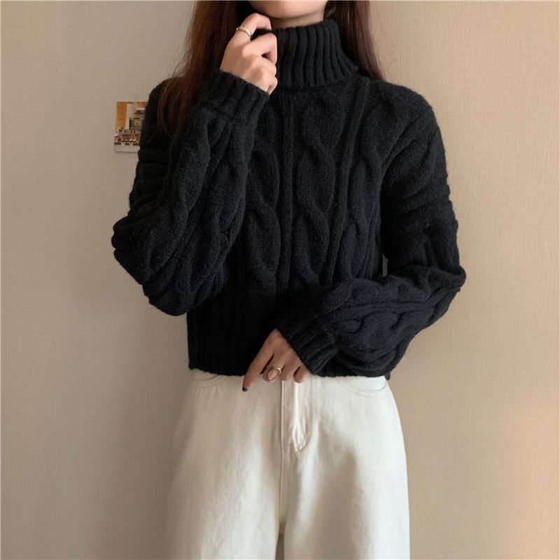 [Beruang kutub] Sweater Wanita Pakaian Luar Longgar dan Malas Pullover Pendek Gaya Korea dengan