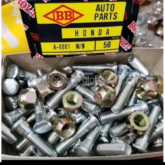 TERBAIK Baut roda Honda jazz CRV HRV Brio Brv 53mm Japan - baut + mur ASLI