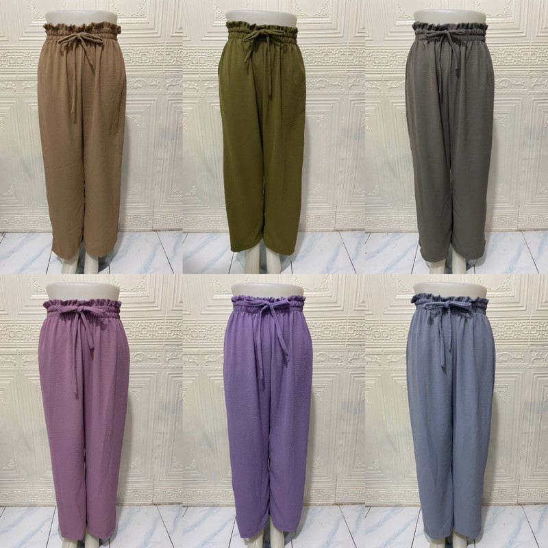 Celana kulot cringkel premium kulot highweist model pita depan kulot serut kulot kancing Diskon 5.5