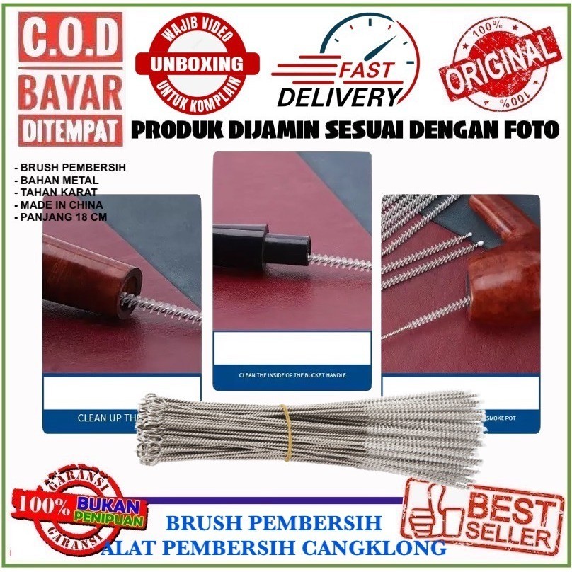 Bayar di Tempat  Sikat / Brush / Brus Pembersih Pipa / Sedotan / Botol / Stem Cangklong Bahan Stainl