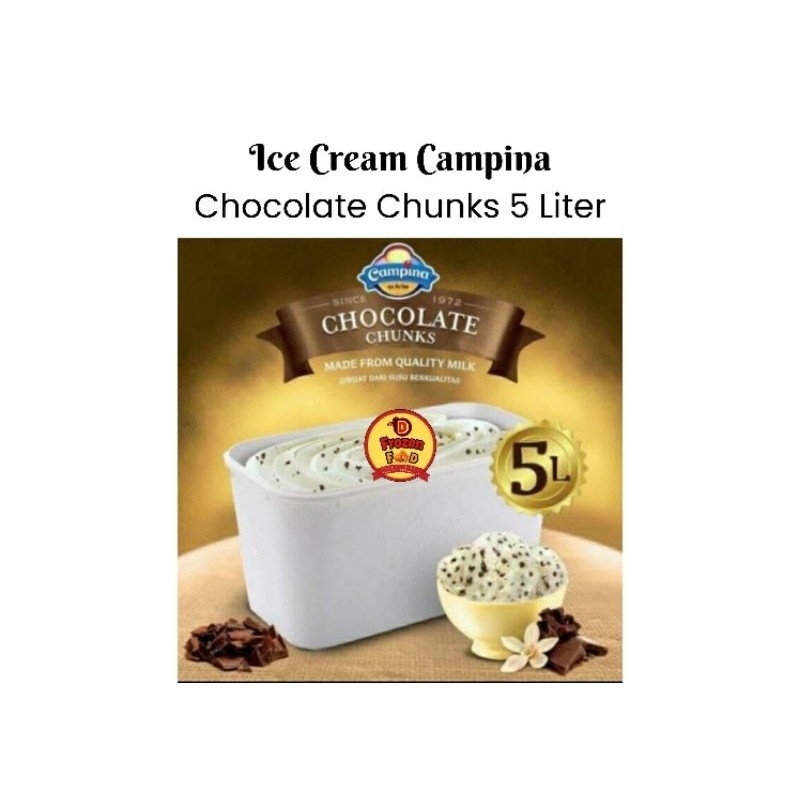 Es Krim Campina Vanila Choco Chunk 5 liter Ice Cream Ember Rasa Vanila Dengan Potongan Coklat Lezat