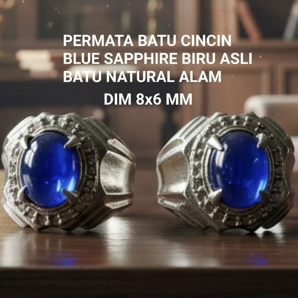 Permata batu cincin blue sapphire biru asli batu natural alam