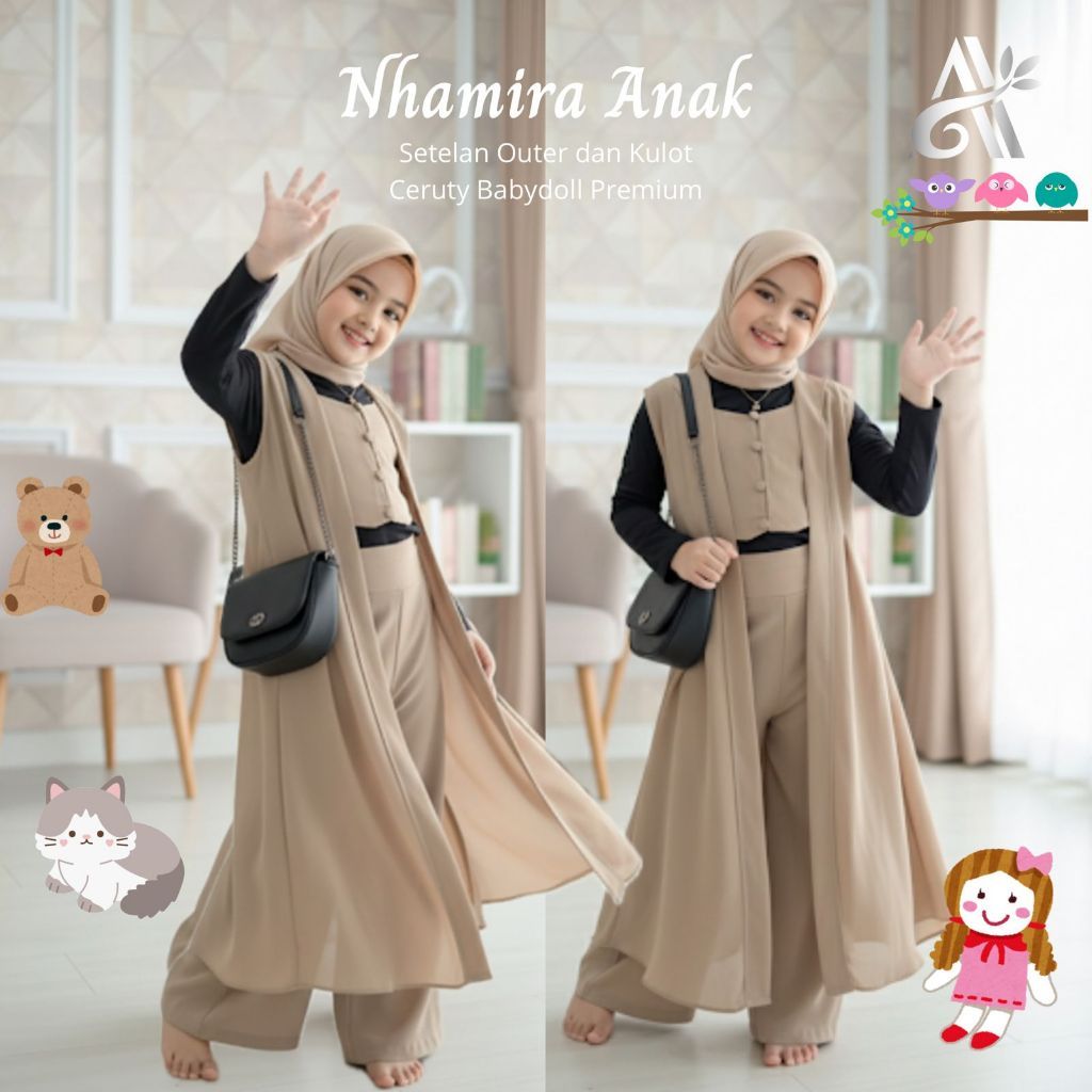 NURKHAYAH.SHOP NEW Nhamira Anak Tanpa Manset | Setelan busana muslimah anak outer dan kulot bahan ce