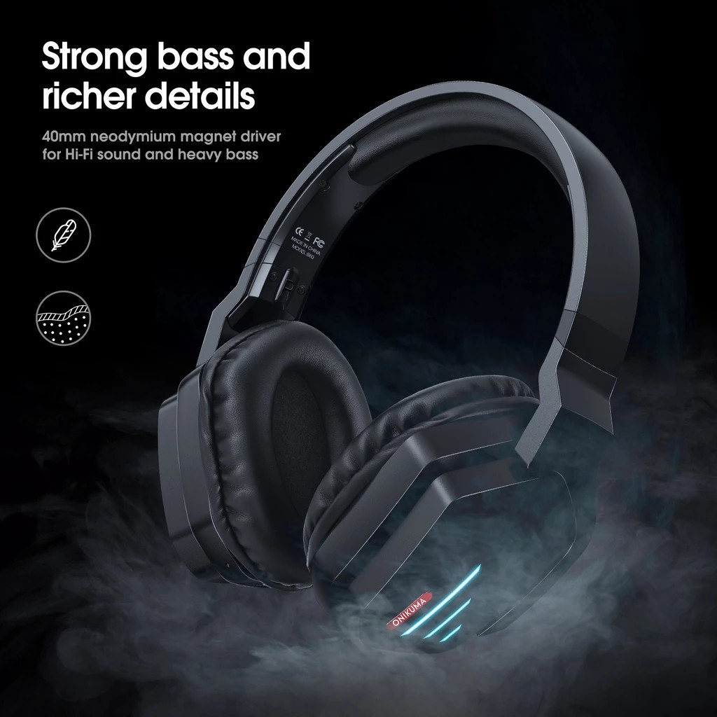 ONIKUMA B60 Bluetooth Gaming Headset Gaming Headset Gaming Headset 40mm speaker Support Aux 3.5mm ca