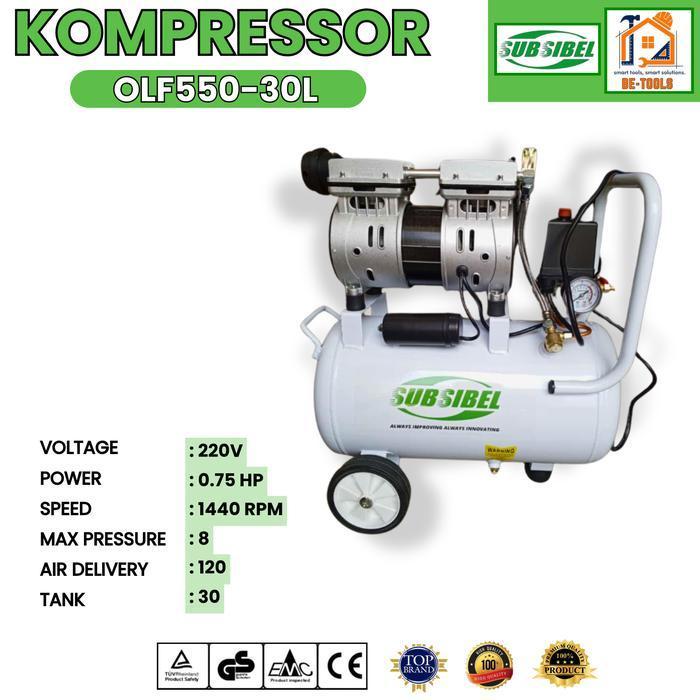 SUBSIBEL Mesin Kompresor Angin Listrik 0.75 HP Kompresor listrik 30L compressor Oilless Silent Kompr