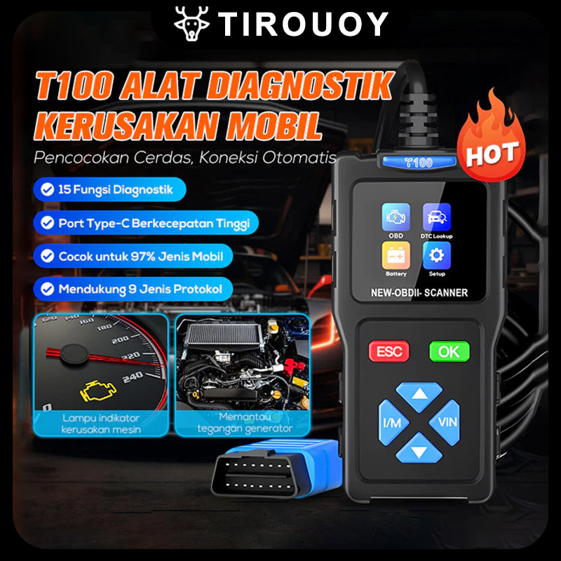 OBD2 Scanner Alat Diagnostik Mesin Trouble Code Reader/ T100 OBD 2 Mobil Scanner Universal Mesin Mob