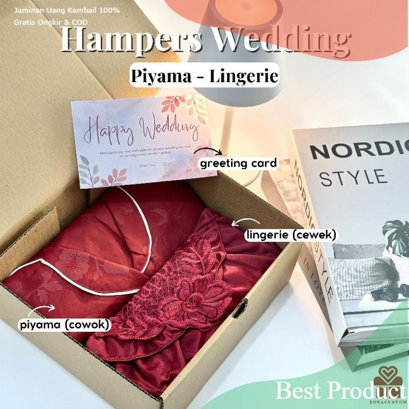 Hampers Wedding Piyama Lingerie Couple Set | Kado Pernikahan Anniversary Pasangan | Baju Tidur Satin