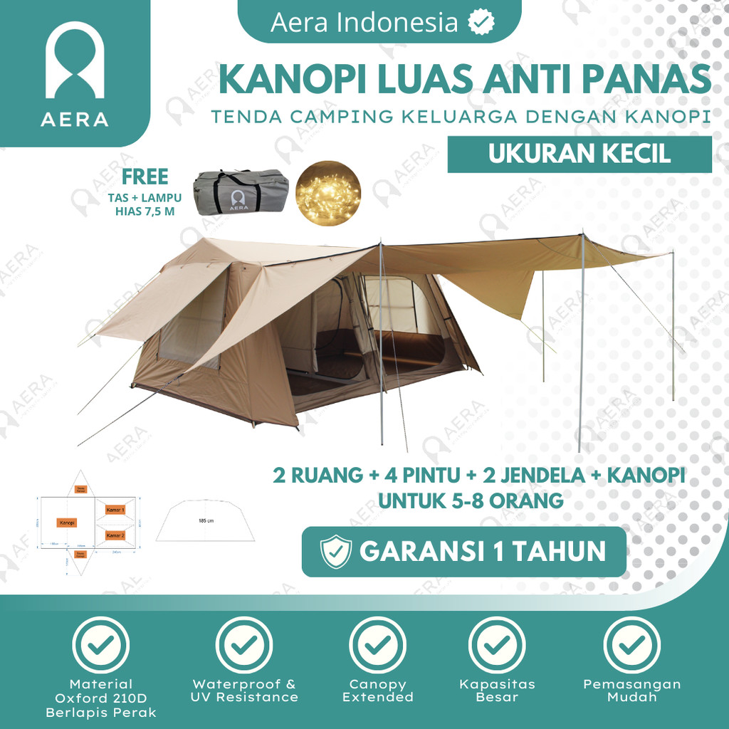Tenda Camping kanopi 5 - 8 Orang Double Layer Waterproof | Tenda Camping Keluarga | Tenda Camping 2 