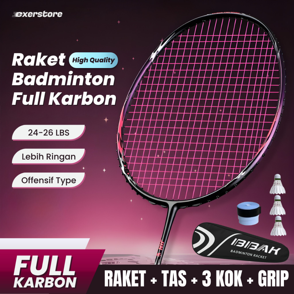 Raket Badminton FULL Carbon High Quality Original Raket Bulutangkis XTRA TAS 3 KOK GRIP