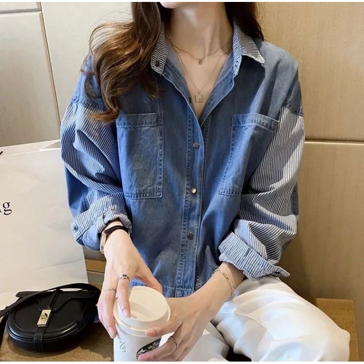 KEMEJA JUMBO OVERSIZE ATASAN WANITA KOMBINASI SALUR