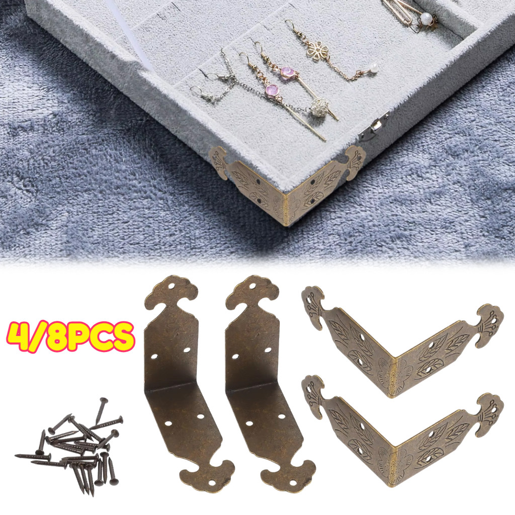 8Pcs Siku besi ornament / siku sudut pojok / corner ukir/ siku besi hiasan dekorasi Box Kayu, Kotak 