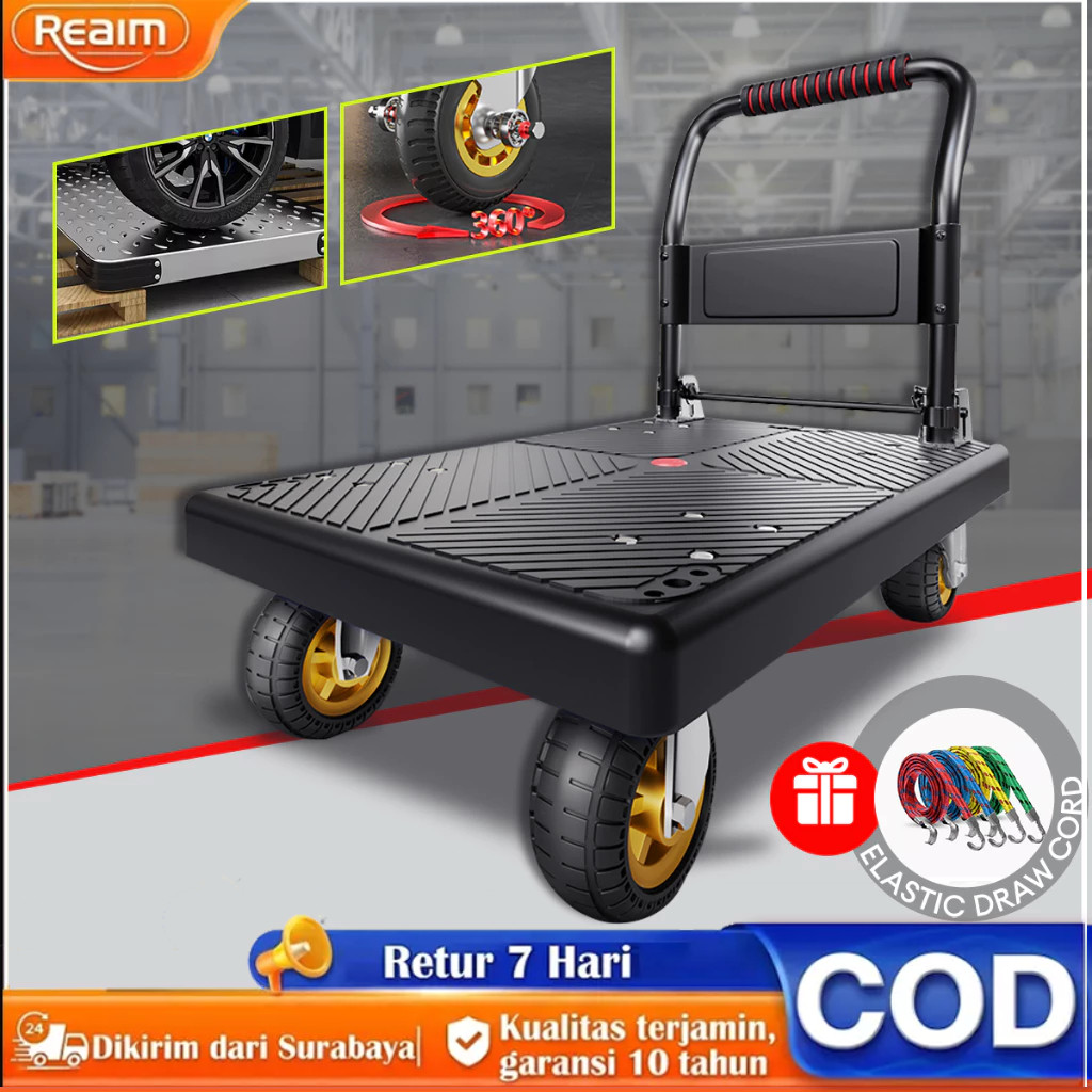 Troli Barang Reaim Troli Barang Lipat 500KG Flatbed Trolley
