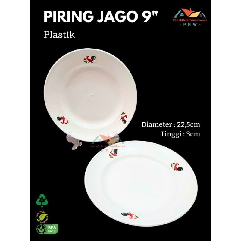 TERLARIS Piring Plastik Jago 9"/ Piring Makan Jago / Piring Plastik Putih