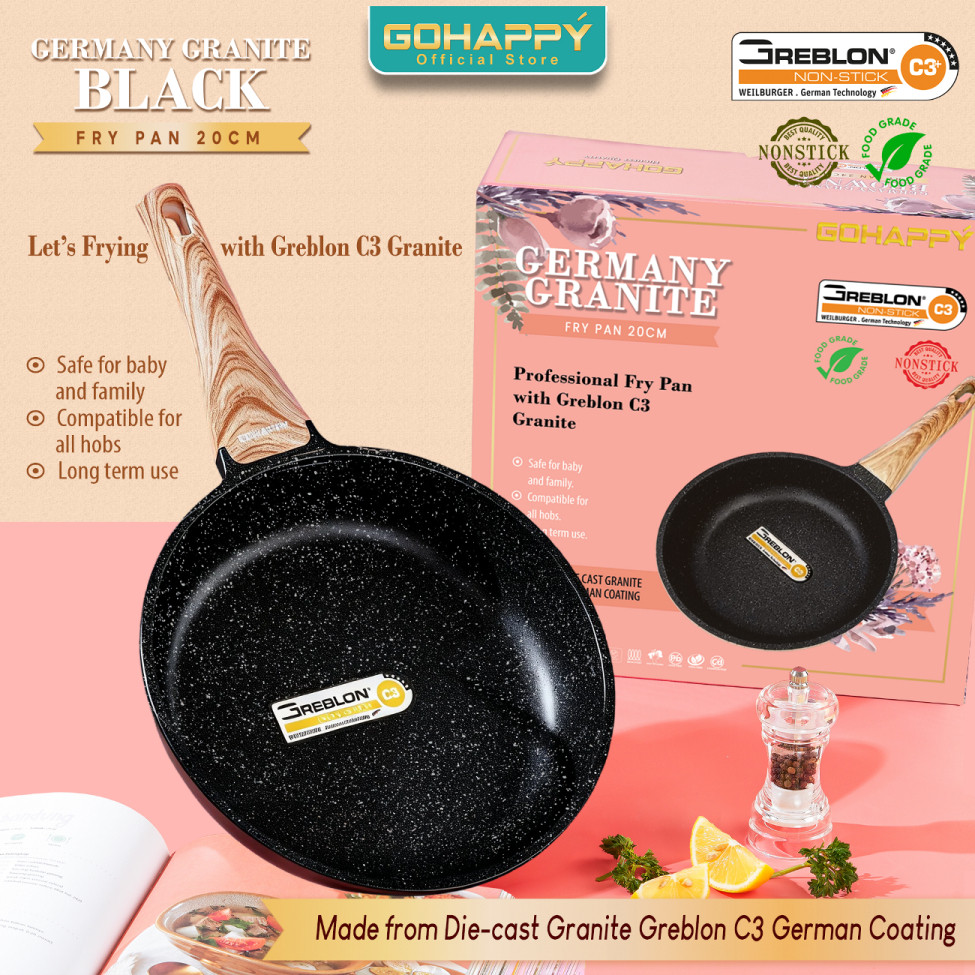 GREBLON C3 PANCI FRYPAN TEBAL anti lengket gohappy germany granite penggorengan fry pan 20cm super