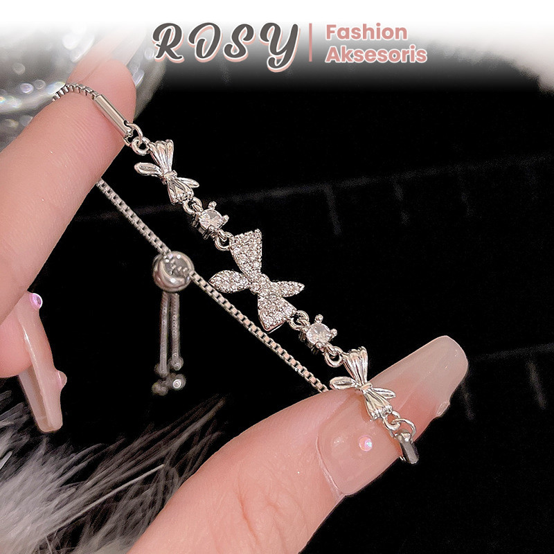 Gelang Titanium Wanita Adjustable Elegan Fairy Berlian Dasi kupu-kupu Aesthetic Korea Aksesoris Cant