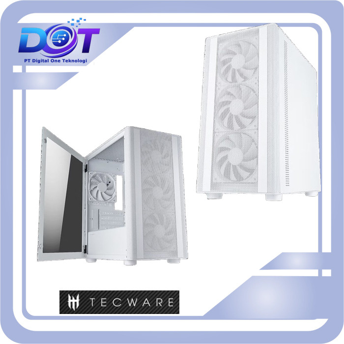 TECWARE FLATLINE MK2 BLACK Casing High Airflow Full Mesh Support ITX M-ATX Mobo Include 4 Fans White