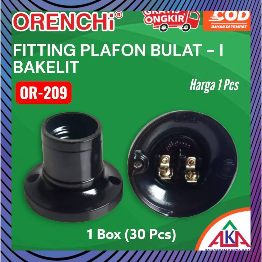 SALE PRODUK ORENCHI Fitting Lampu Plafon OR-209 Model Bulat Klasik Bakelit Terminal Kuningan E27 SNI