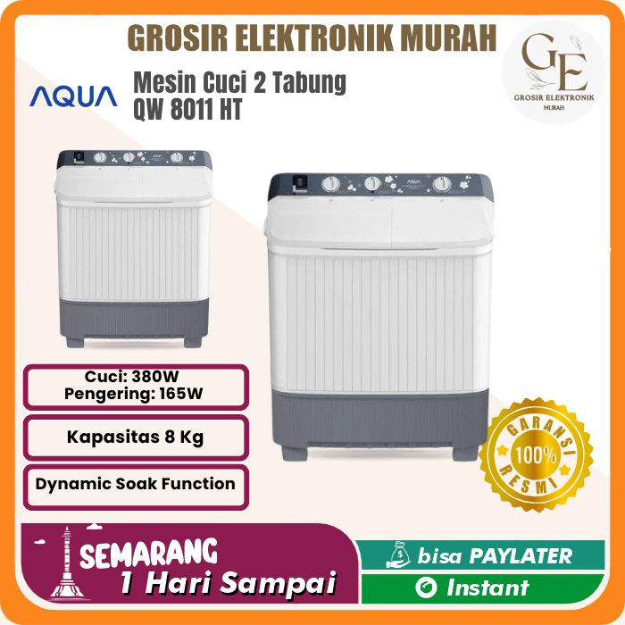 AQUA Mesin Cuci 2 Tabung Hijab Series Kapasitas 8 Kg QW 8011 HT QW8011 8011HT QW8011HT