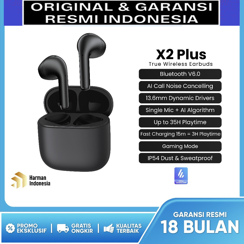 EDIFIER X2 Plus  True Wireless Earbuds Black