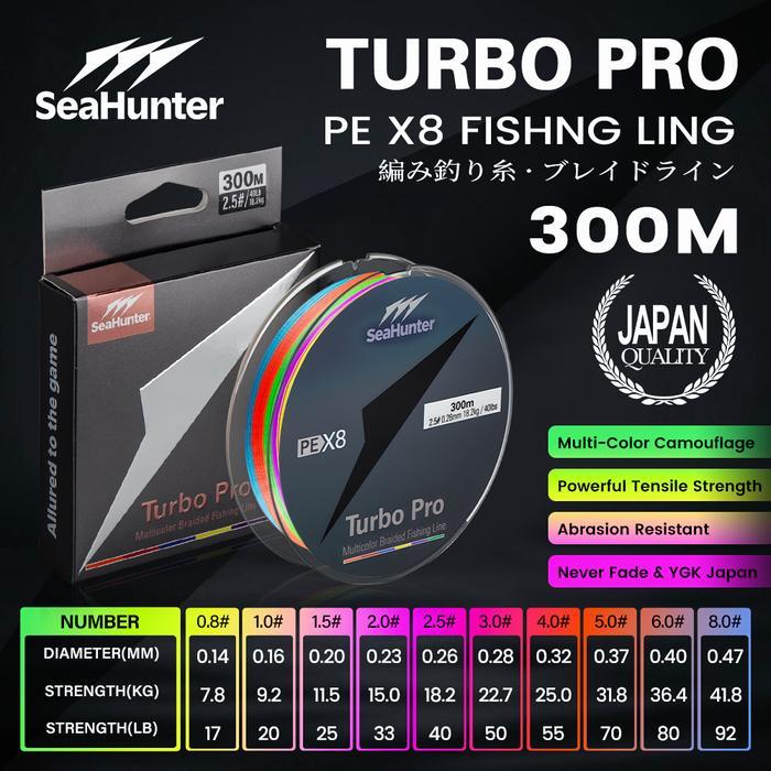 Promo [OFFICIAL] SeaHunter Turbo Pro PE X8 300M Berwarna warni Senar Pancing – Kekuatan Tarik 7.8kg–