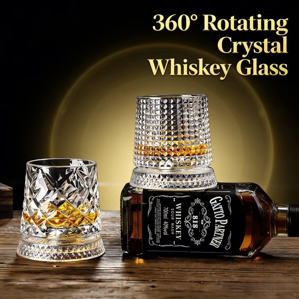 [COD]Gelas Whiskey Putar Kristal Mewah 360 Derajat - Gelas Wiski Rotatable Tebal Aesthetic