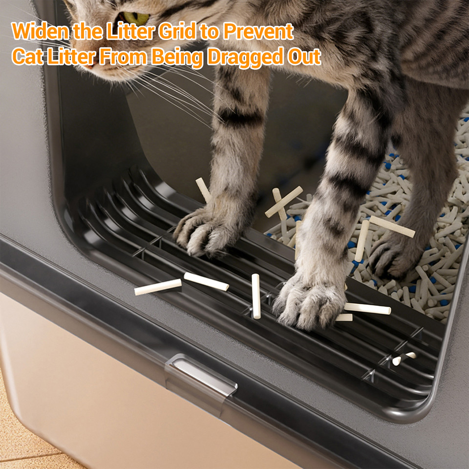 Non-Stick Stainless Steel Litter Box, Side Opening Splash-Proof & Leak-Proof Large Metal Cat Litter 