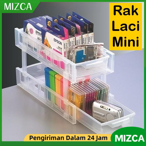 MIZCA Rak Laci kotak Susun Serbaguna Kulkas Plastik Rak Kosmetik Mini Meja Kecil Bumbu Alat Tulis