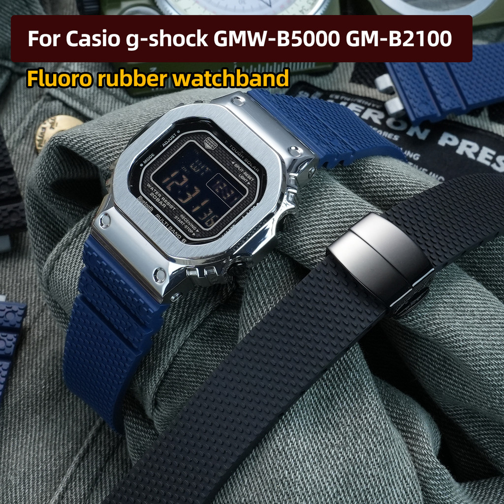 gmw b5000 Fluoro rubber watband metal case Suit For Casio g-shock GMW-B5000 GM-B2100 Series mofied m