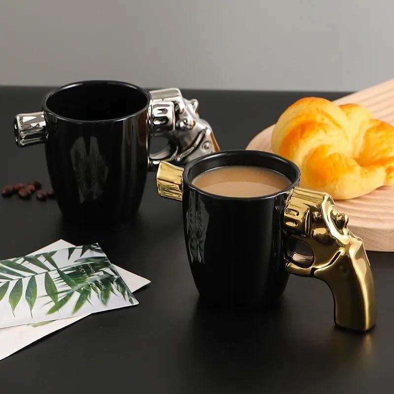 350ml Novelty Mug Revolver Handle Mug Coffee Cup Ceramic Personalized Decorations for Coffee Tea Mil