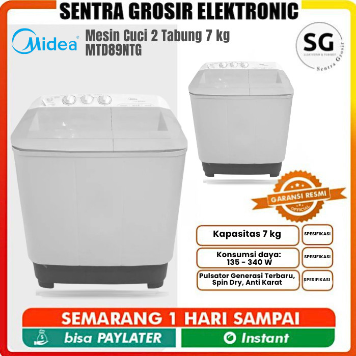 Midea MTD89NTG Mesin Cuci 2 Tabung 7 kg Twin Tub MTD89