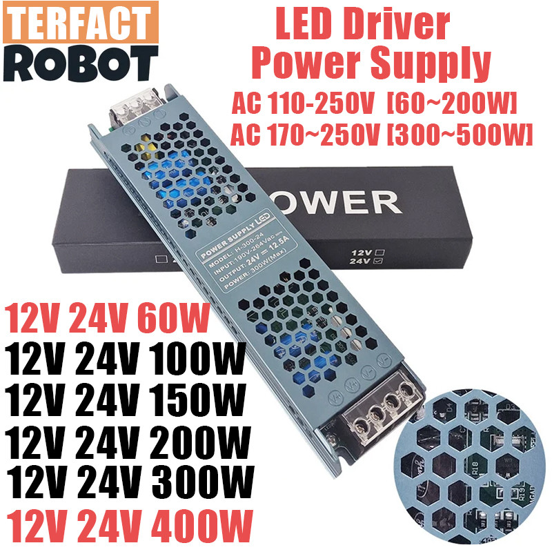 LED Driver 12 V Volt 24V DC Power Supply AC 190 220V To 12V Transformador 24V 60W 100W 150W 200W 300