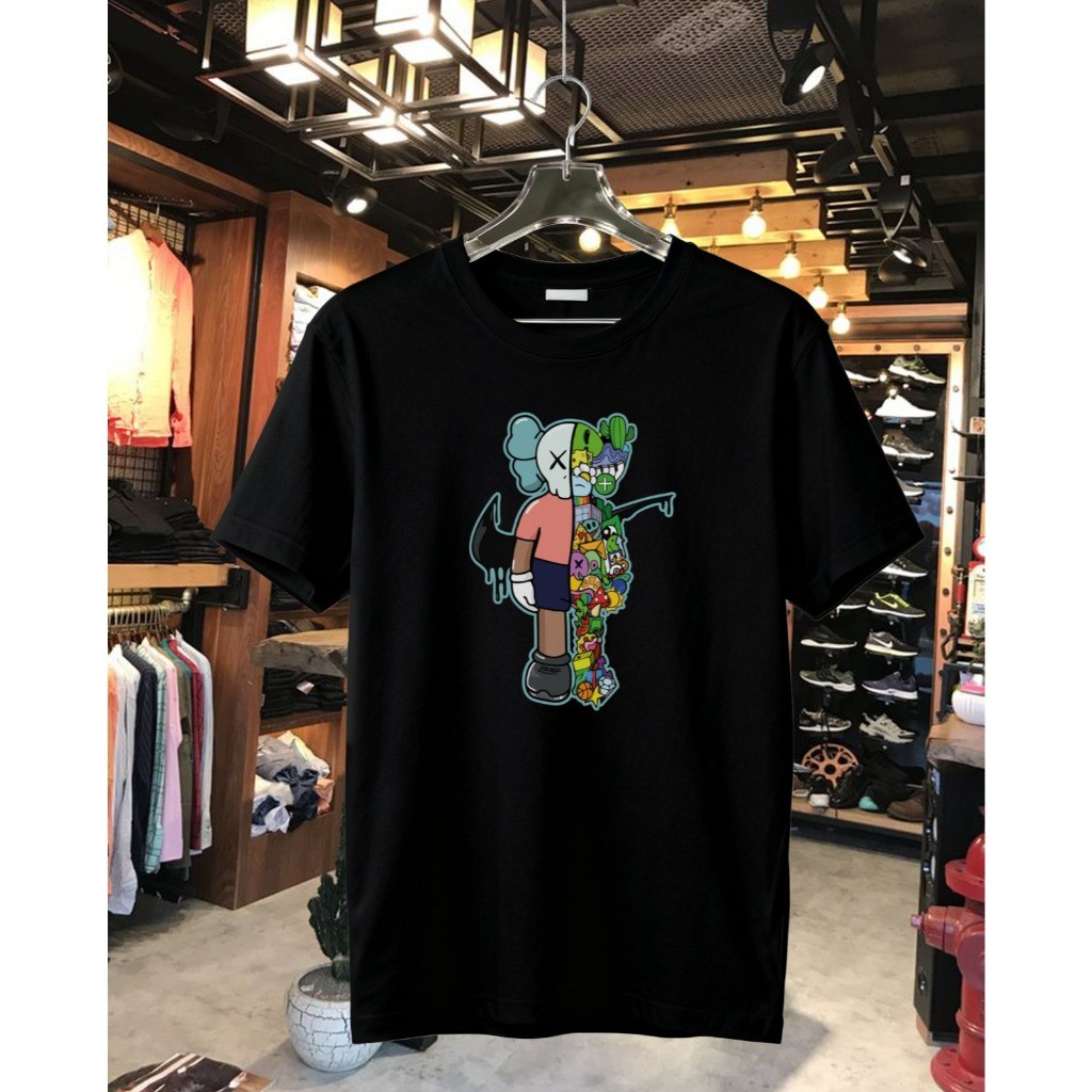 T-Shirt Oversize Pria Wanita Unisex KAWS X OFF WHITE Kaos Streetwear Premium Baju Distro