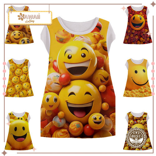 Tunik Anak Emot Smile Dress Animasi 3d Lucu Smile Baju Anak Perempuan Usia 1-12 Tahun - Kawaii.cloth