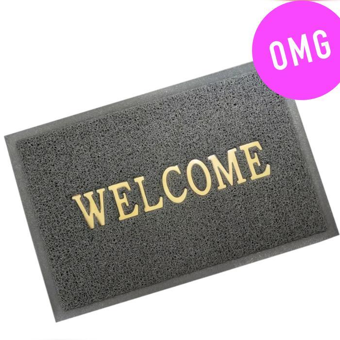 Keset Welcome pvc motif bihun keset karpet pvc Welcome - Abu-abu