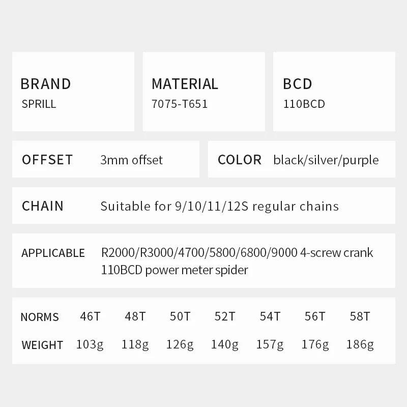 pass quest 3mm offset chain ring 110bcd chainring 110 bcd purple 48T 50T 52T 54T 56T 58T For Shimano