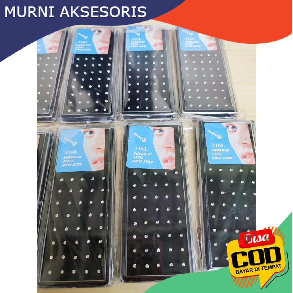 Murni Aksesoris. ANTING TINDIK HIDUNG (BOX MIKA 40 PCS) / ANTING TINDIK INDIA HIDUNG NOSE STUD SURGI