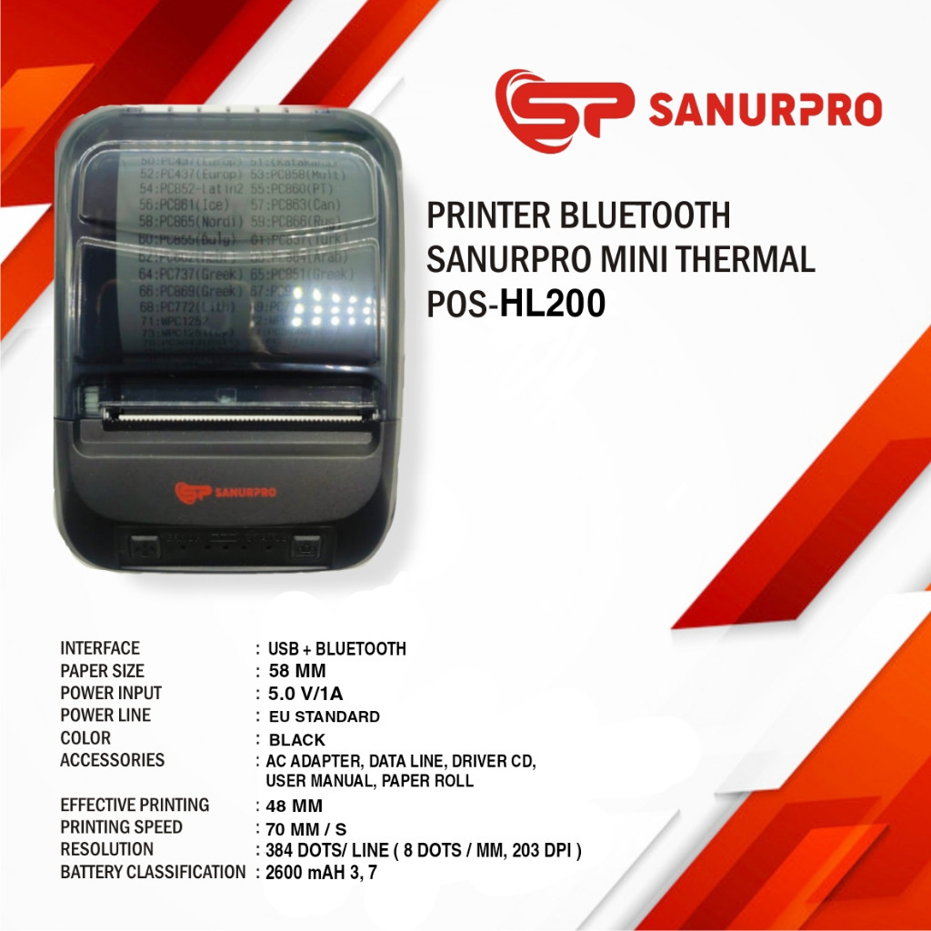 Printer Bluetooth Thermal POS-HL200 BT2600MAH Bluetooth Printer Thermal POS-HL200