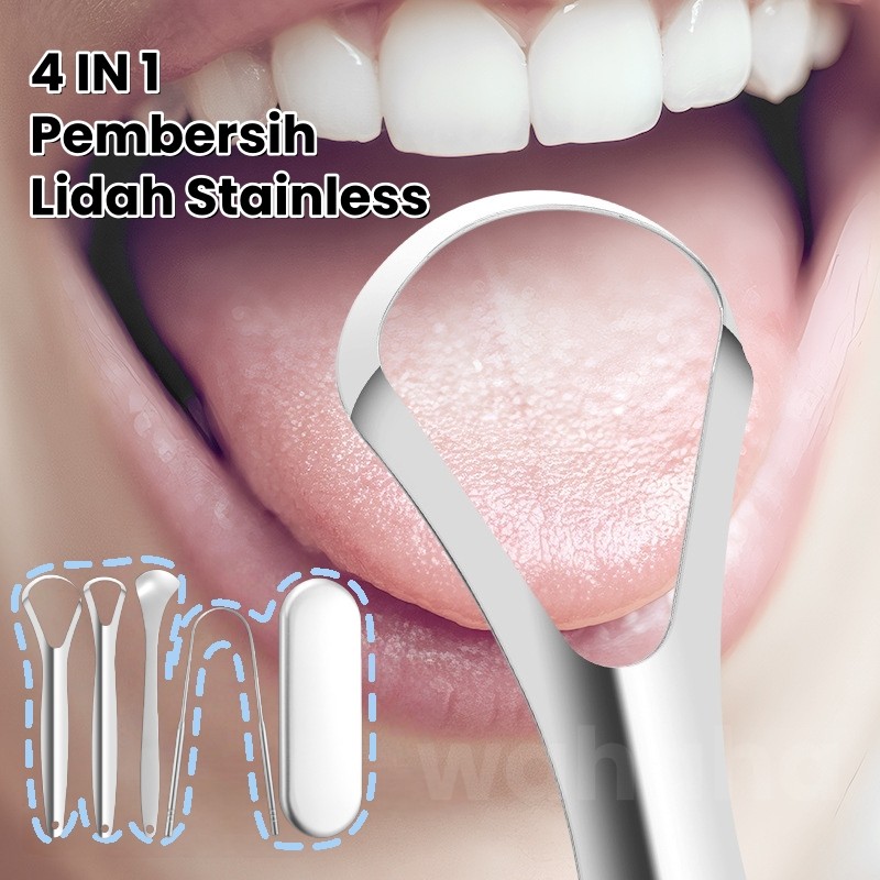 [Ready]4In1 Pembersih Lidah/Sikat Lidah/Pembersih Lidah Stainless Steel Sikat Lidah Lidah Bersih Naf