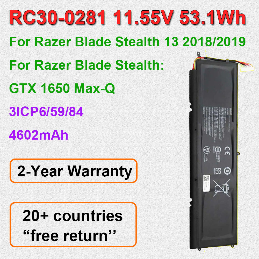 Compatible Laptop Battery RC30-0281 For Razer Blade Stealth 13 2018 2019/GTX 1650 Max-Q/ i7-8565U Se