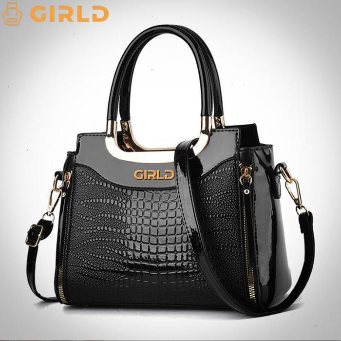 PROMO  GIRLD Croco Tas Wanita Mewah Premium Model Kulit Buaya Pesta - Hitam