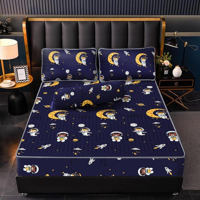 sprei waterproof 180x200 plus sarung bantal dan guling merk texania - bulan astro