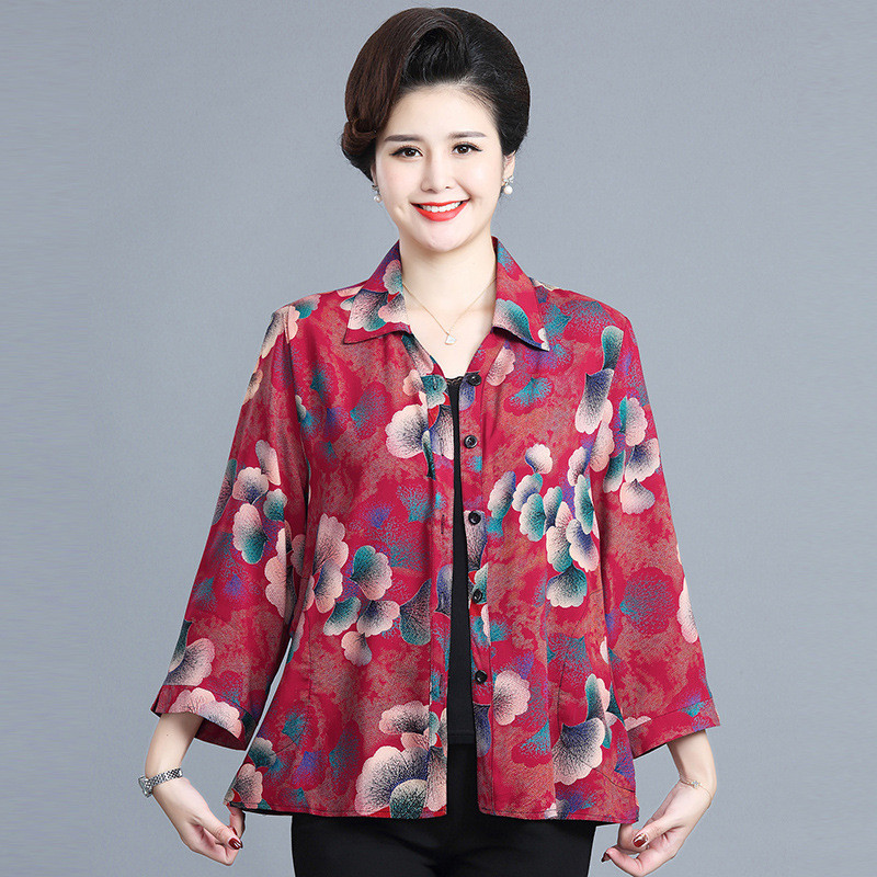 Baju Lansia Ukuran Besar – Kemeja Musim Semi Musim Panas untuk Nenek Gemuk 200 Jin, Bahan Katun